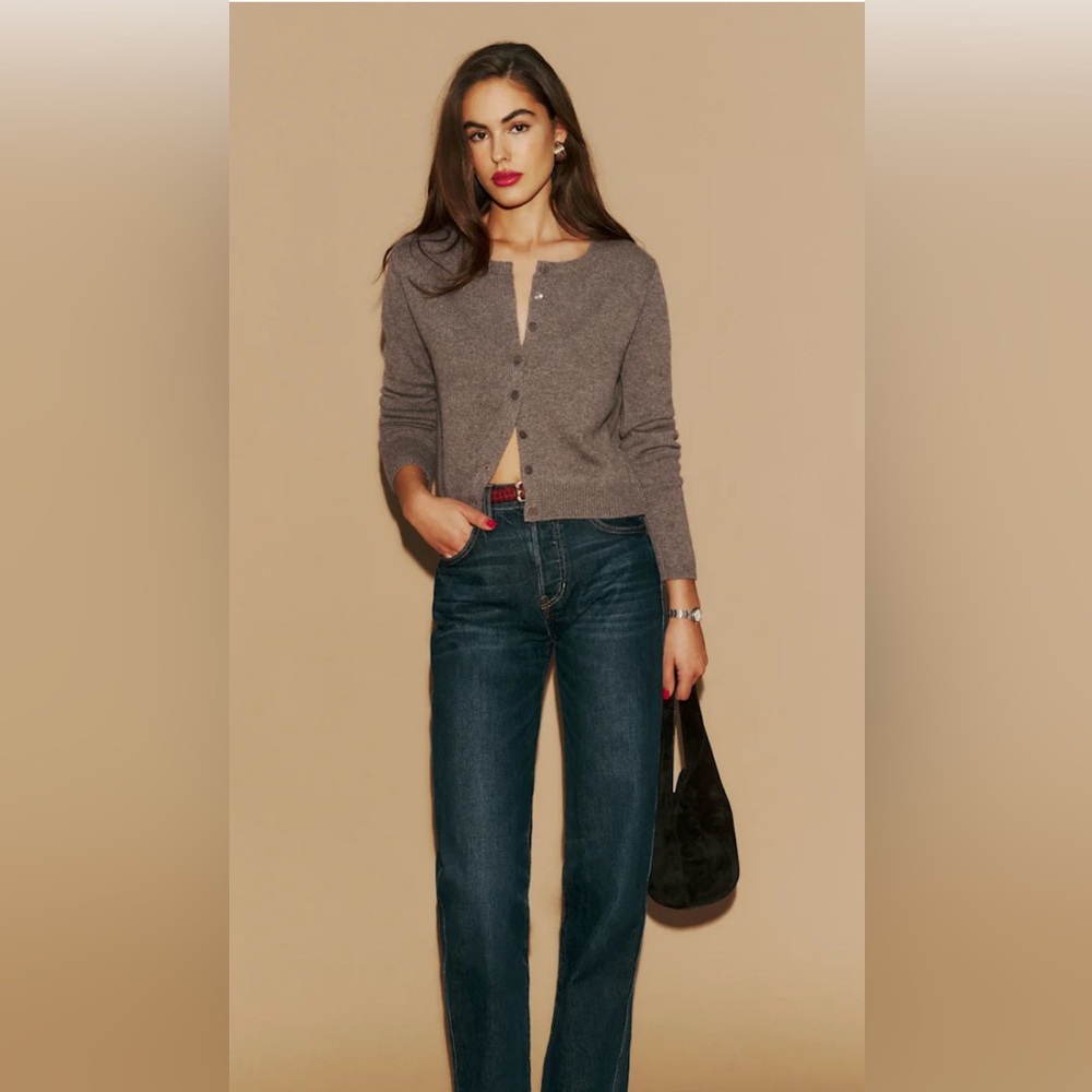 Reformation Clara Cashmere Crew Cardigan xs cocoa